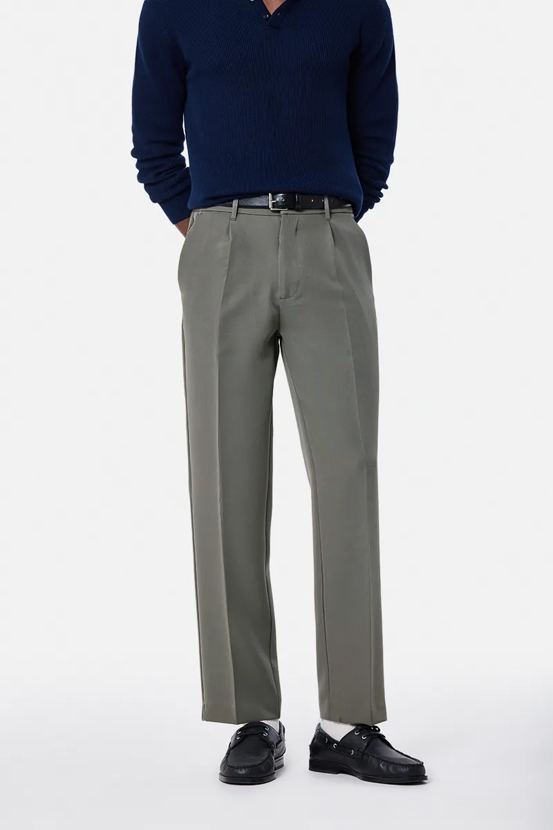 Straight Fit Stretch Khaki Trousers
